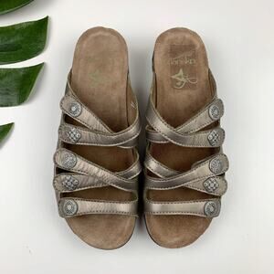 Dansko Janie Sandals Metallic Gold Gray Leather Adjustable Women's 38 US 7.5 8